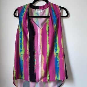 Tahari women’s Vibrant Colorful Striped Sleeveless Blouse, size M